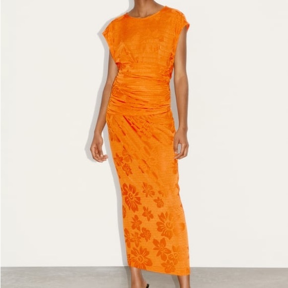 Zara Orange Muted Floral Dress w/ Attached Front or Back Tie - Picture 3 of 3
